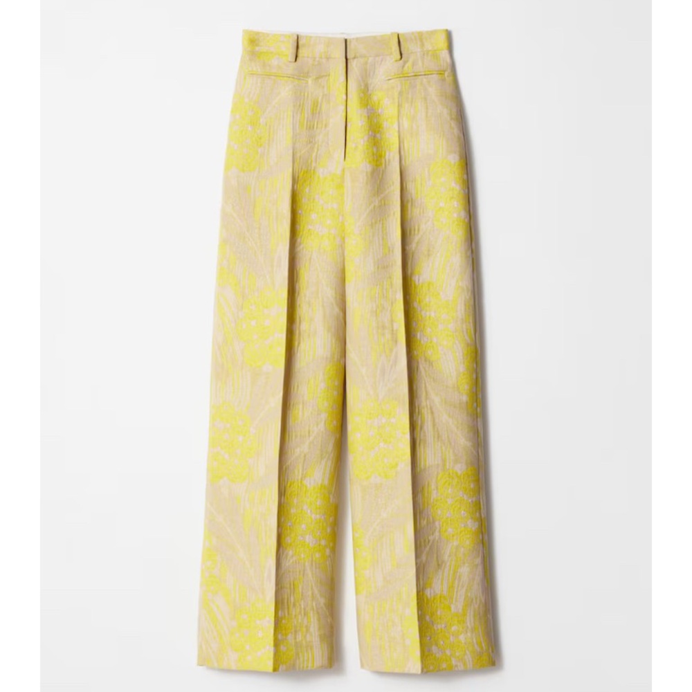 & Other Stories Jacquard Yellow Floral Wide-Leg Pants